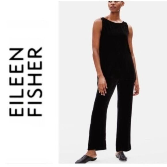 Eileen Fisher Pants - Eileen Fisher Velvet Silk Blend Pants Women's Size SP Black Velour Washable Silk